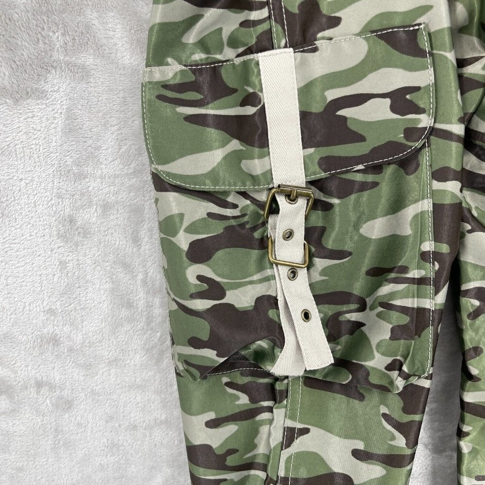 Express Camo Print Satin Cropped Cargo Pants Parachute Pants Hem Cinch - Picture 6 of 12